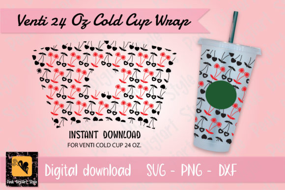 Cherry Heart Venti 24 Oz Cold Cup Wrap: Graphics for Crafts