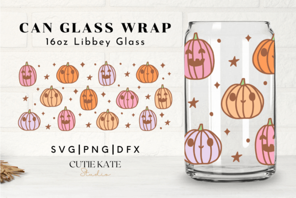 Cute Pumpkin Beer Can Glass 16oz Graphics & Print Templates