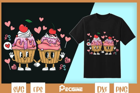 Ice Cream Cup Couple Valentine SVG - Graphics & Crafts