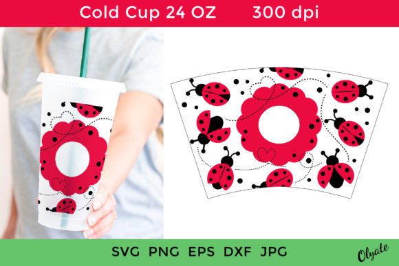 Lady Bug Cold Cup Full Wrap SVG. 24 OZ