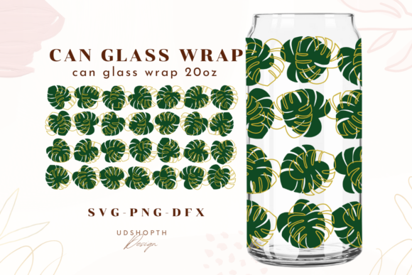 Monstera Leaves Libbey Glass Can 20oz Graphics & Crafts