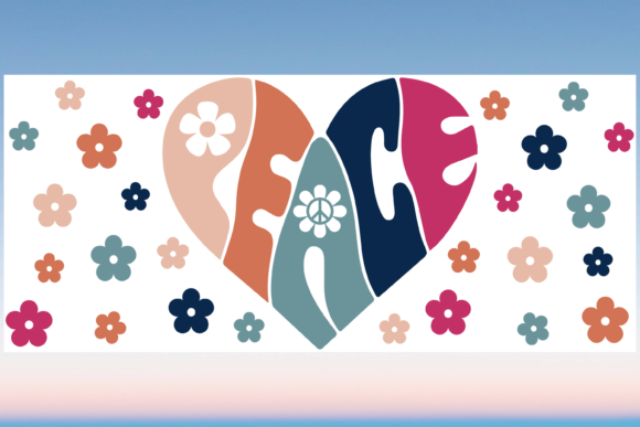 Peace Boho Flowers Libbey Glass Wrap SVG: Graphics & Print Templates