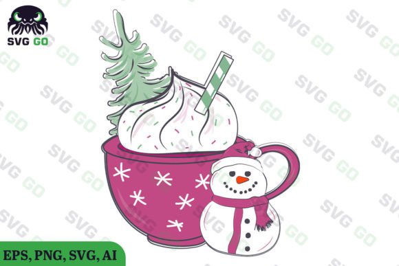Pink Coffee Cup Snowman Christmas SVG Graphics
