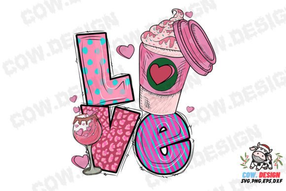 Pink Love Coffee Cup SVG for Graphics and Crafts