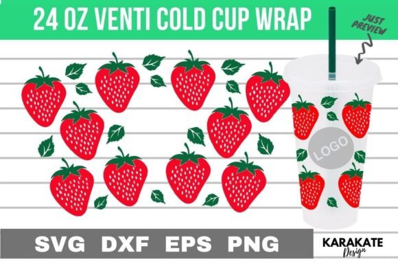 Strawberry 24 Oz Venti Cup Hole Wrap SVG Graphics