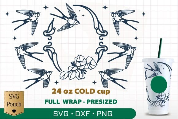 Swallow Bird Cup Pre-sized SVG for Graphics and Print Templates