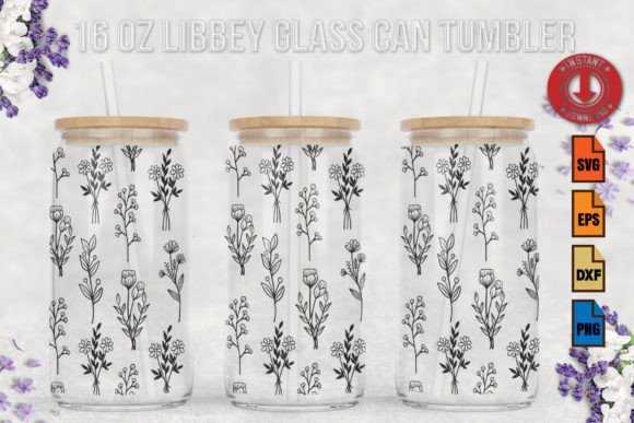 Wildflower Libbey 16oz Can Glass Svg: Graphics for Crafts and Small Business Branding